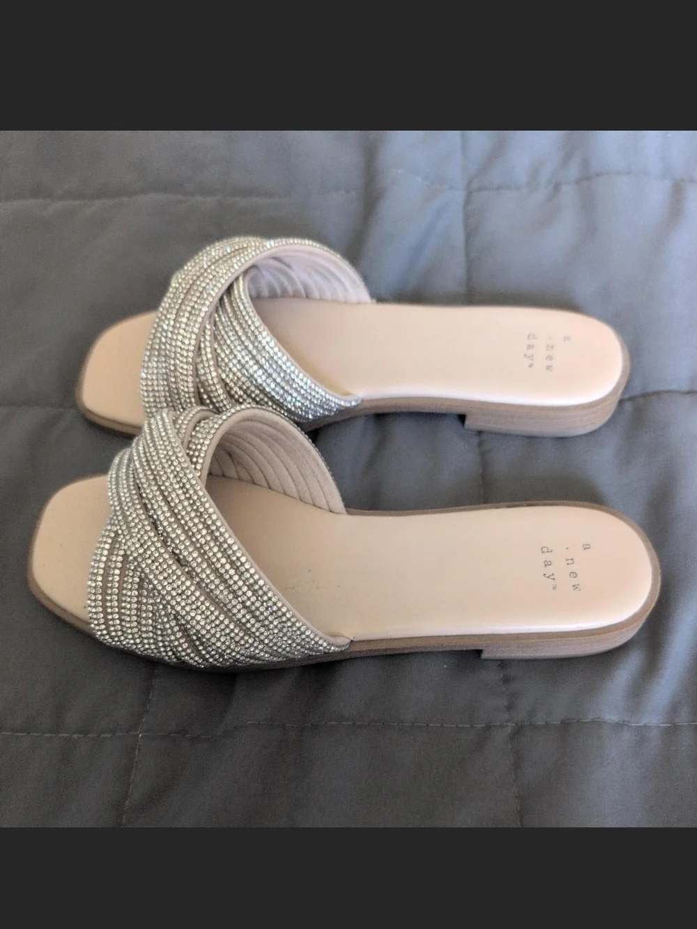 a new day Silver Crystal Crossover Slide Sandals
